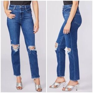 PAIGE Stella High Rise Modern Straight Leg Jeans in Soleil Destructed Size 33